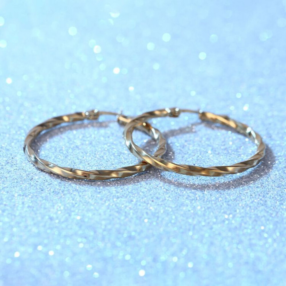 Серьги кольца из стали с напылением золотом J11544CJJ
