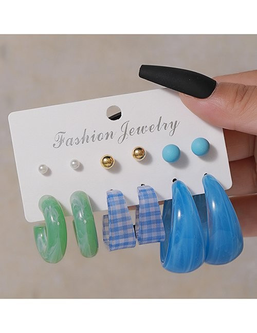 Набор массивных серег полуколец и пусет в небесно-голубых тонах M13006