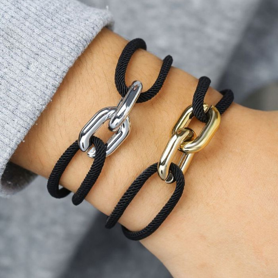 Комплект браслетов из текстильных шнуров с цепями CJJ16498