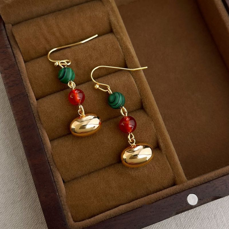 Этнические серьги-петли с бусинами и колокольчиками CJQ17147