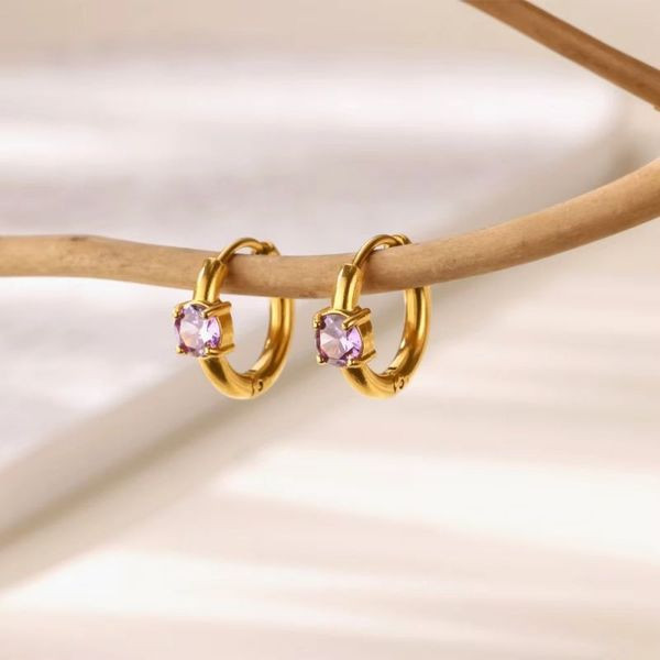 Серьги-кольца маленькие с зеленым кристаллом CJL47107 Серьги-кольца маленькие с зеленым кристаллом CJL47107