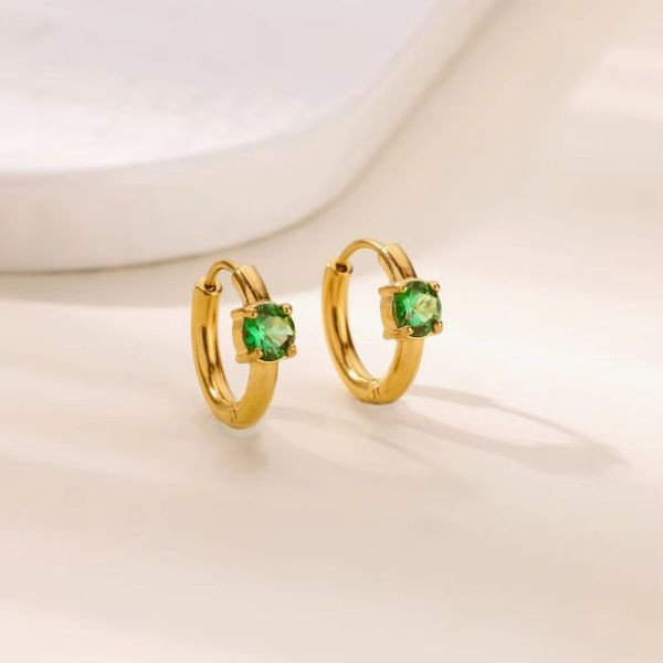 Серьги-кольца маленькие с зеленым кристаллом CJL47107 Серьги-кольца маленькие с зеленым кристаллом CJL47107