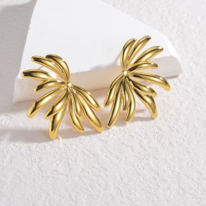 Серьги-пусеты в форме тропических листьев с золотистым покрытием 1J12470CJJ