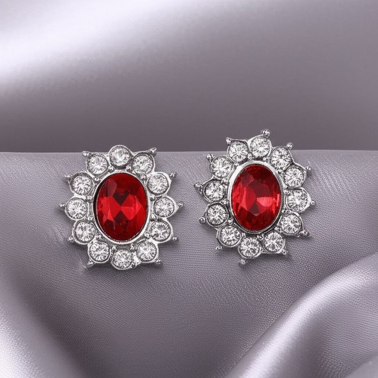 Серьги-пусеты со стразами и красным кристаллом 1J11555CJJ