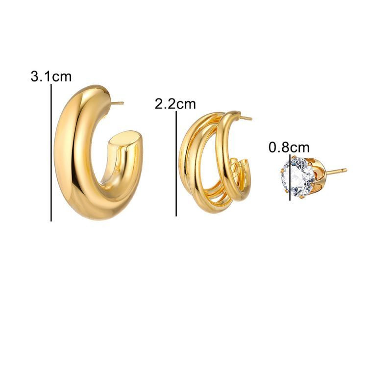 Набор комбинированных серег конго и пусет в золотистом и серебристом цвете CJH63221 Набор комбинированных серег конго и пусет в золотистом и серебристом цвете CJH63221