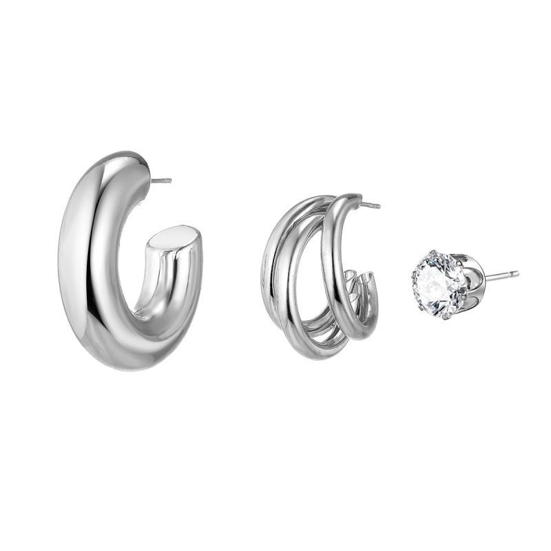 Набор комбинированных серег конго и пусет в золотистом и серебристом цвете CJH63221 Набор комбинированных серег конго и пусет в золотистом и серебристом цвете CJH63221