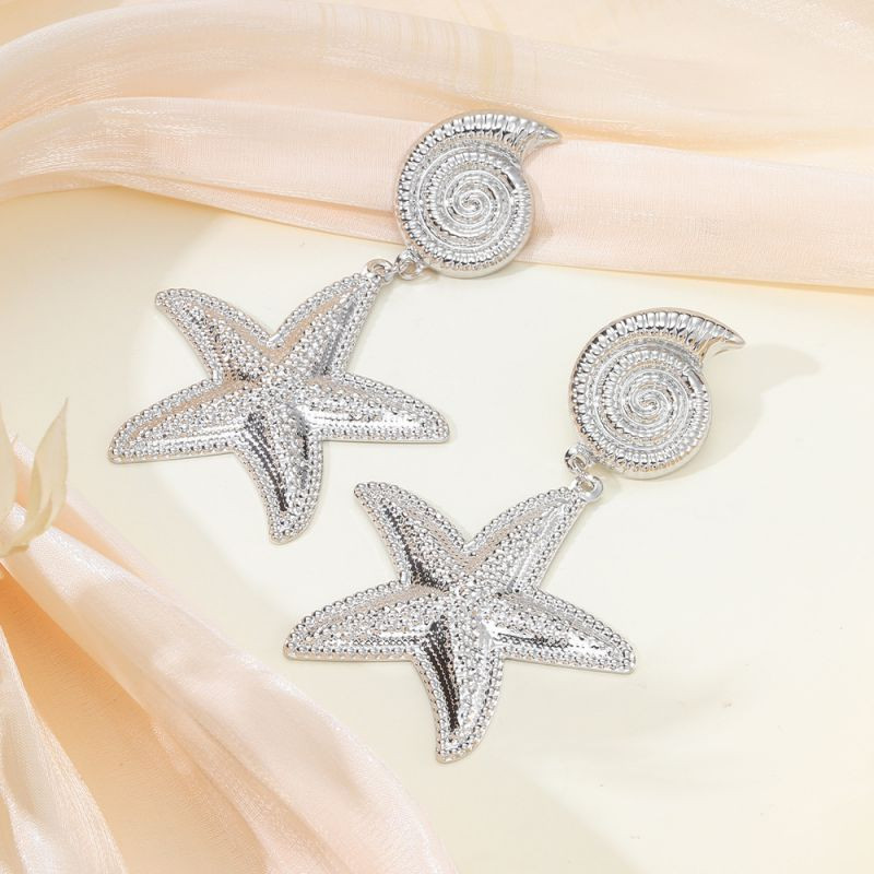 Крупные висячие серьги в форме морских звезд CJL20044