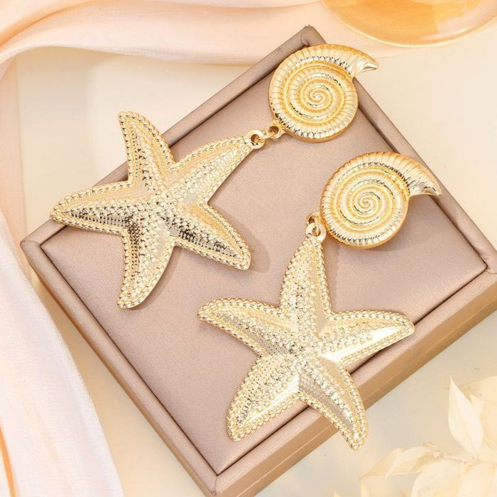 Крупные висячие серьги в форме морских звезд CJL20044