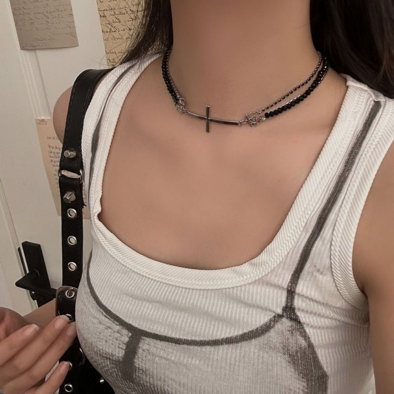 Минималистичный Чокер на двойном шнурке с кулоном-крестом CJL19609