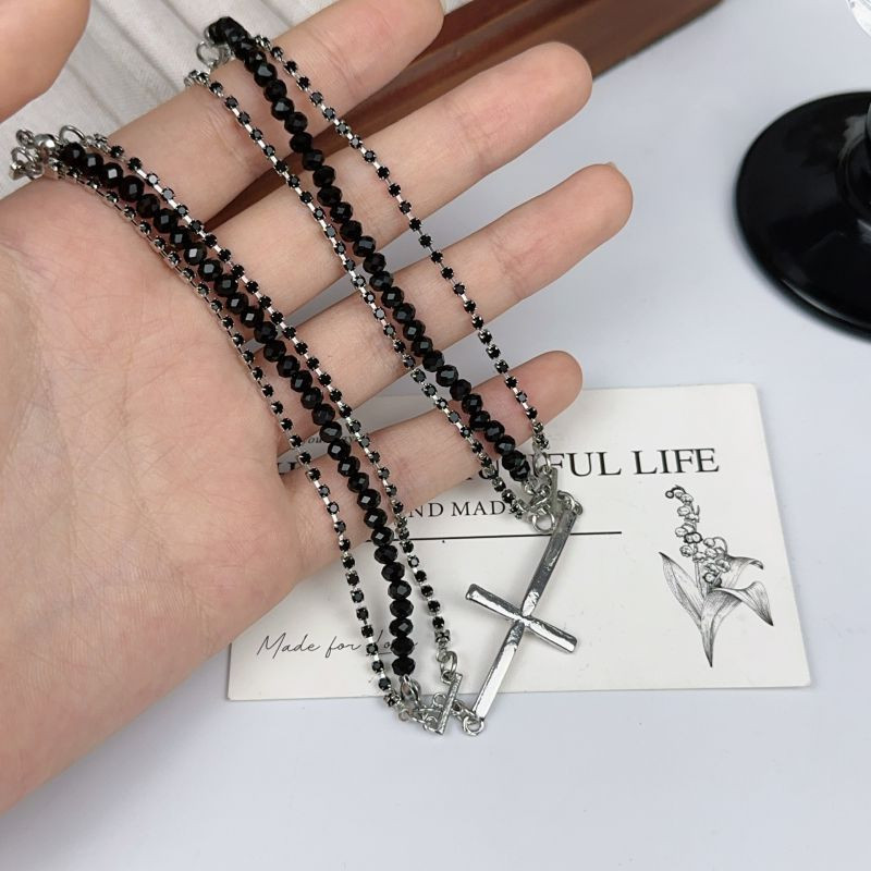 Минималистичный Чокер на двойном шнурке с кулоном-крестом CJL19609