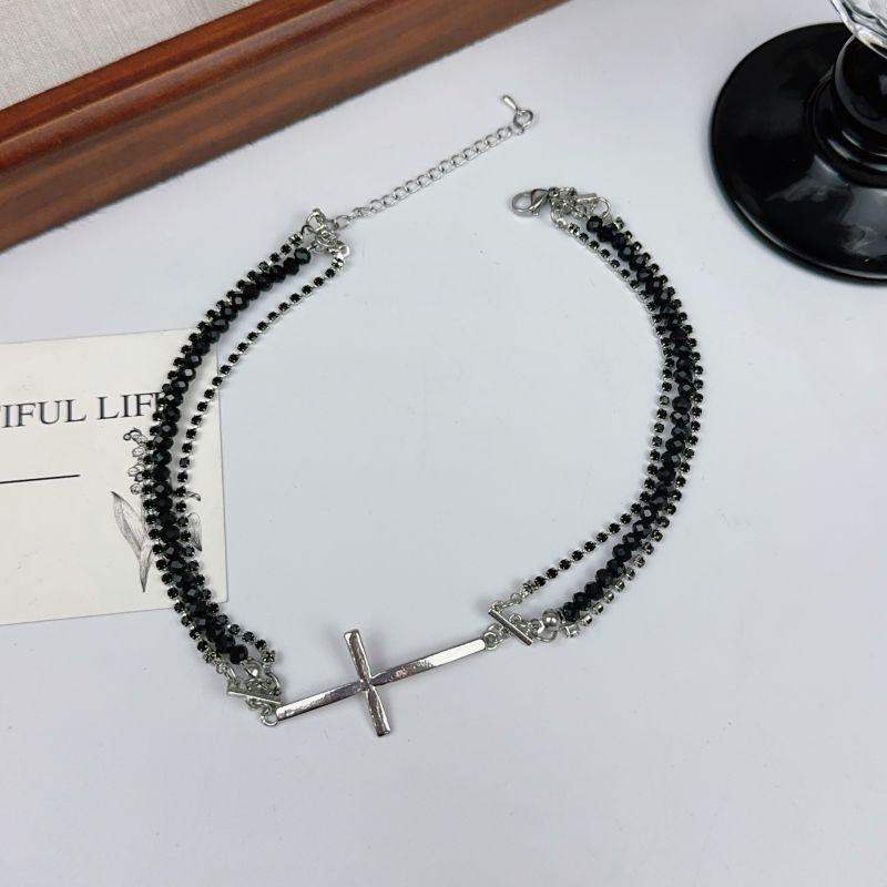 Минималистичный Чокер на двойном шнурке с кулоном-крестом CJL19609