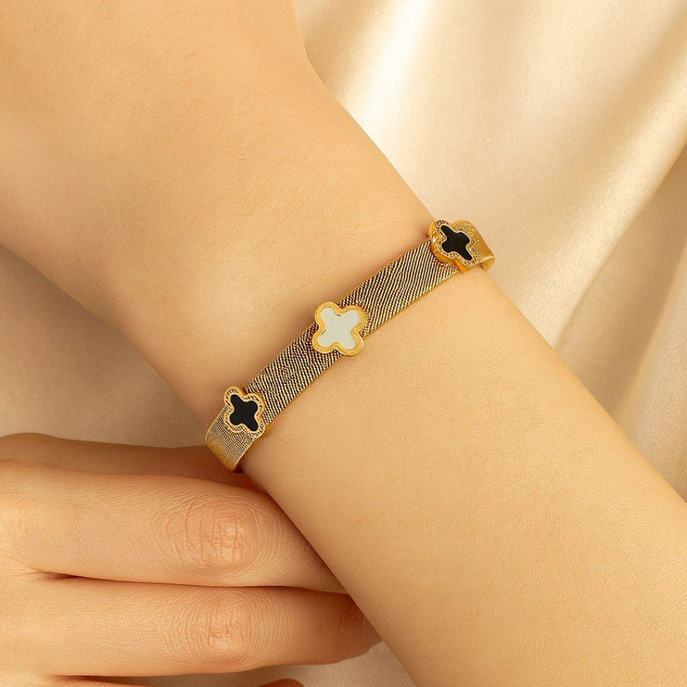 Браслет клевер медицинская сталь напыление золотом 1J12516CJJ