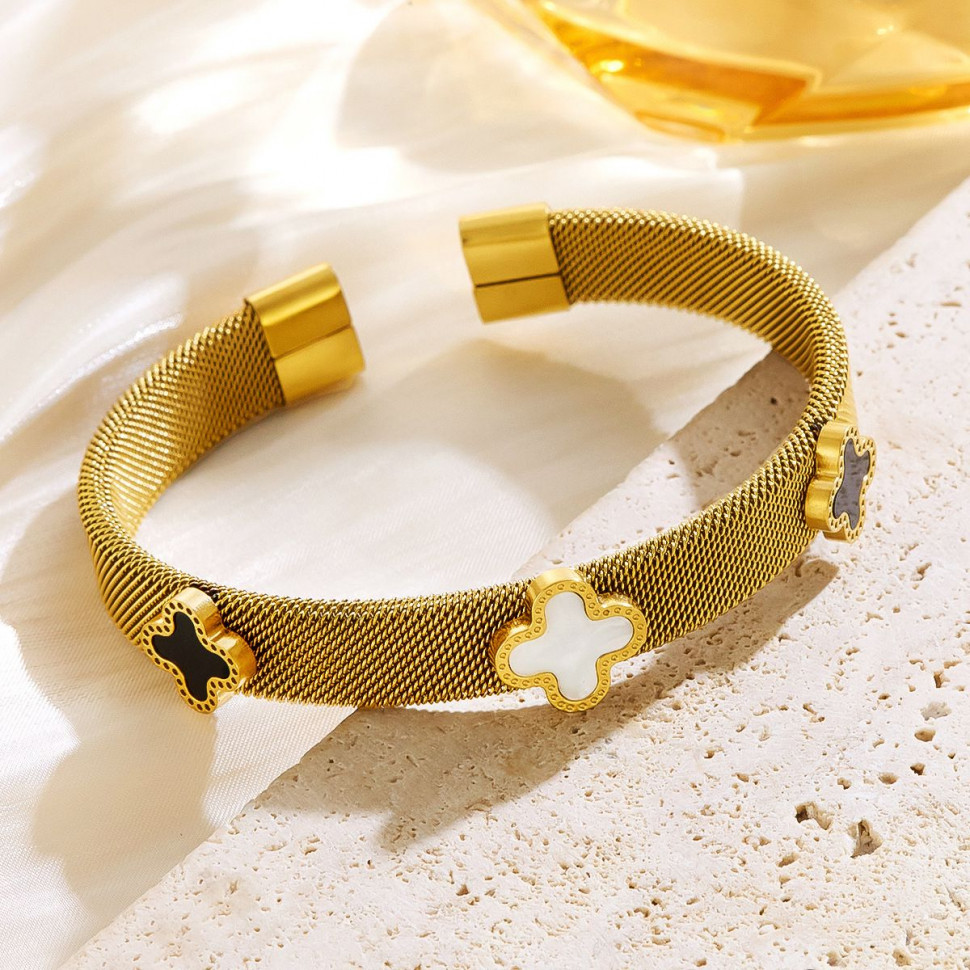 Браслет клевер медицинская сталь напыление золотом 1J12516CJJ