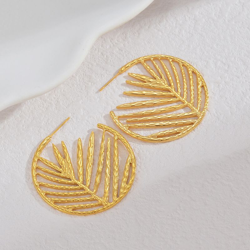 Серьги-кольца разомкнутые ажурные «Листья» CJL35153