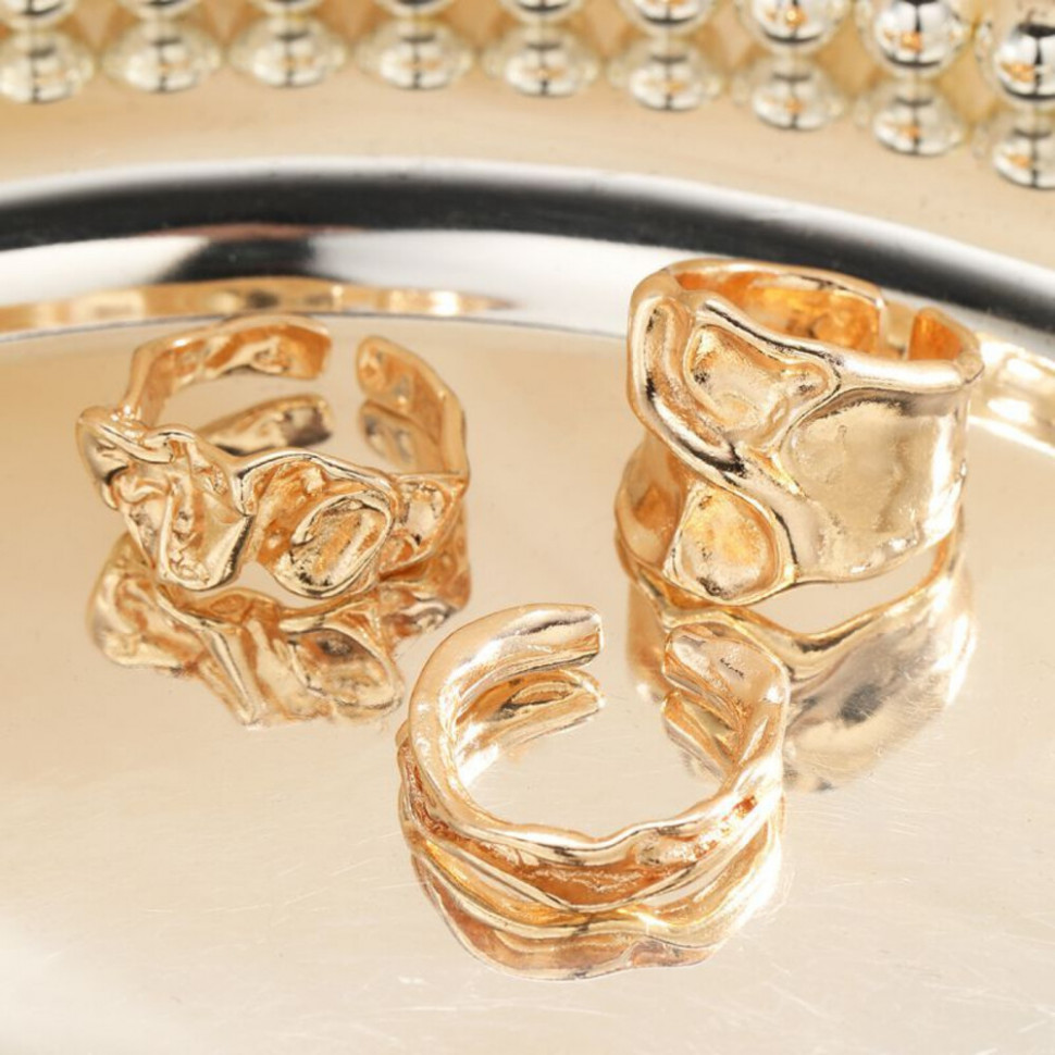 Набор золотистых колец с эффектом мятого металла CJH65237 Набор золотистых колец с эффектом мятого металла CJH65237