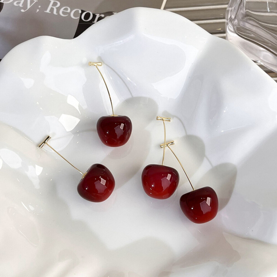 Серьги-подвески в форме спелых вишен M19205