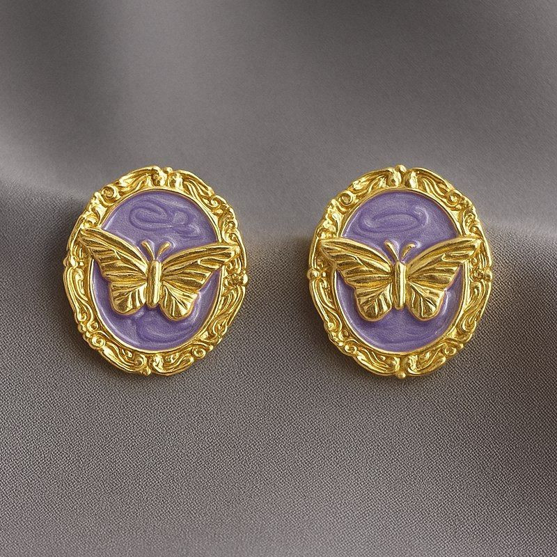 Серьги гвоздики медь золотом напыление  бабочки 1J12112CJJ