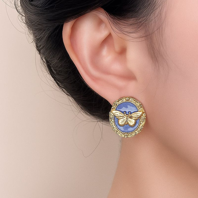 Серьги гвоздики медь золотом напыление  бабочки 1J12112CJJ