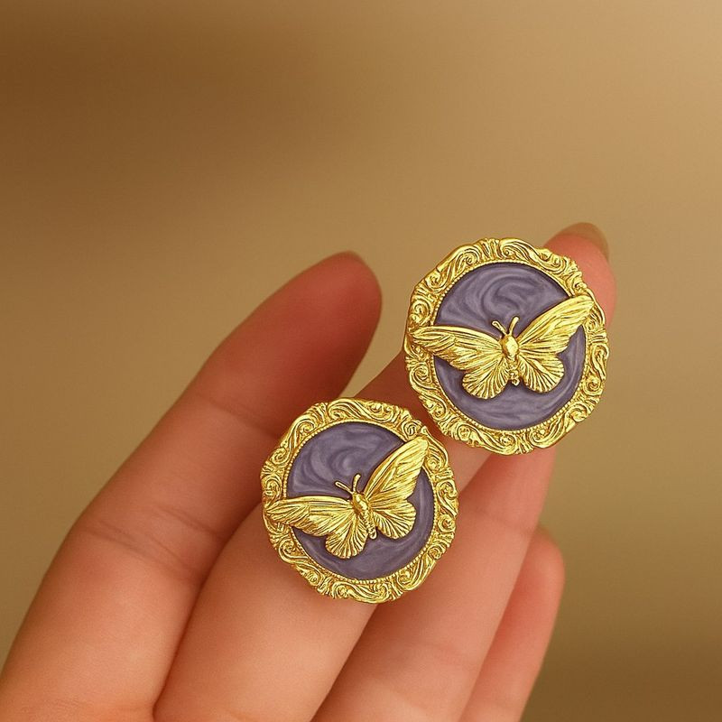 Серьги гвоздики медь золотом напыление  бабочки 1J12112CJJ