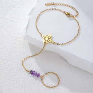 Браслет слейв геометрический узор с аметистовой вставкой