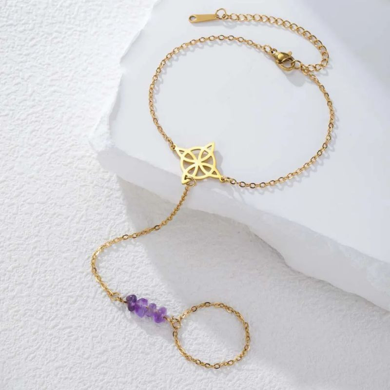 Браслет слейв геометрический узор с аметистовой вставкой