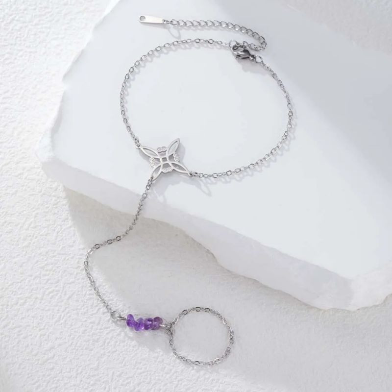 Браслет слейв геометрический узор с аметистовой вставкой