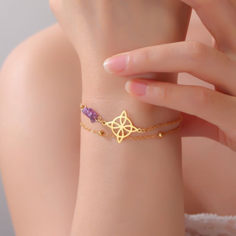 Браслет слейв геометрический узор с аметистовой вставкой