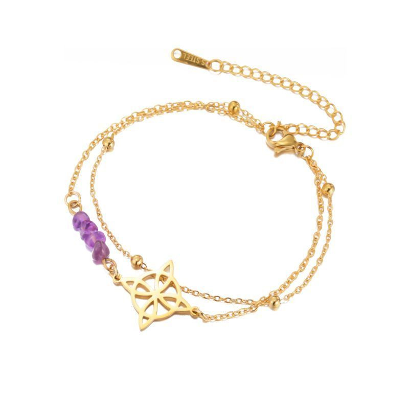 Браслет слейв геометрический узор с аметистовой вставкой