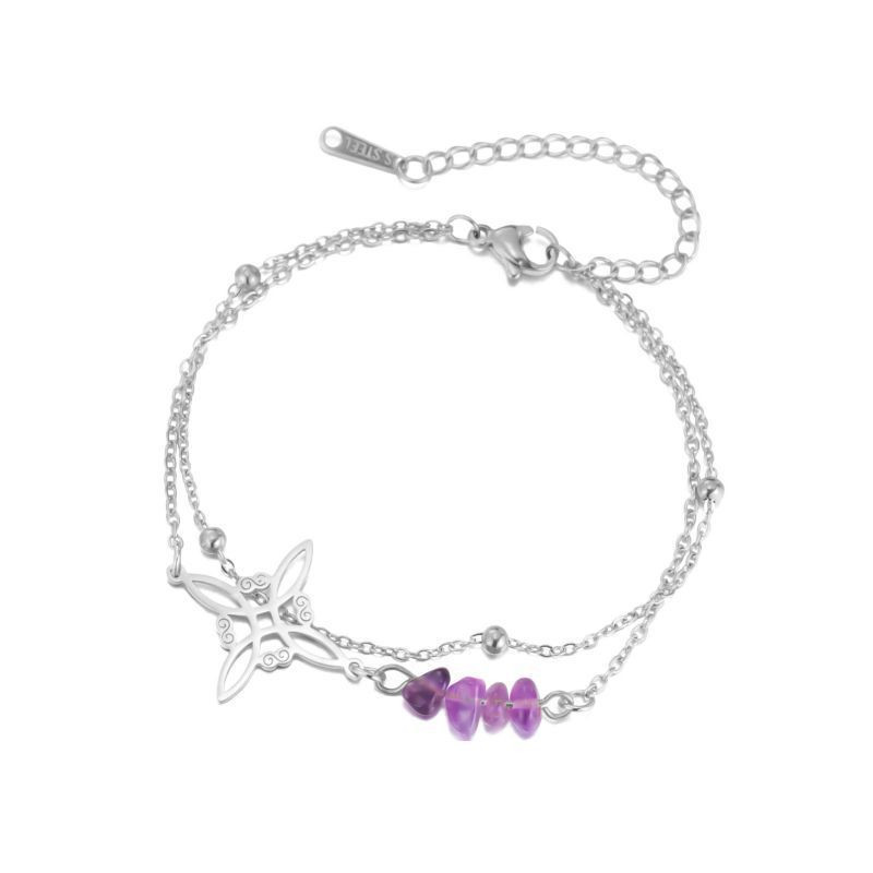 Браслет слейв геометрический узор с аметистовой вставкой