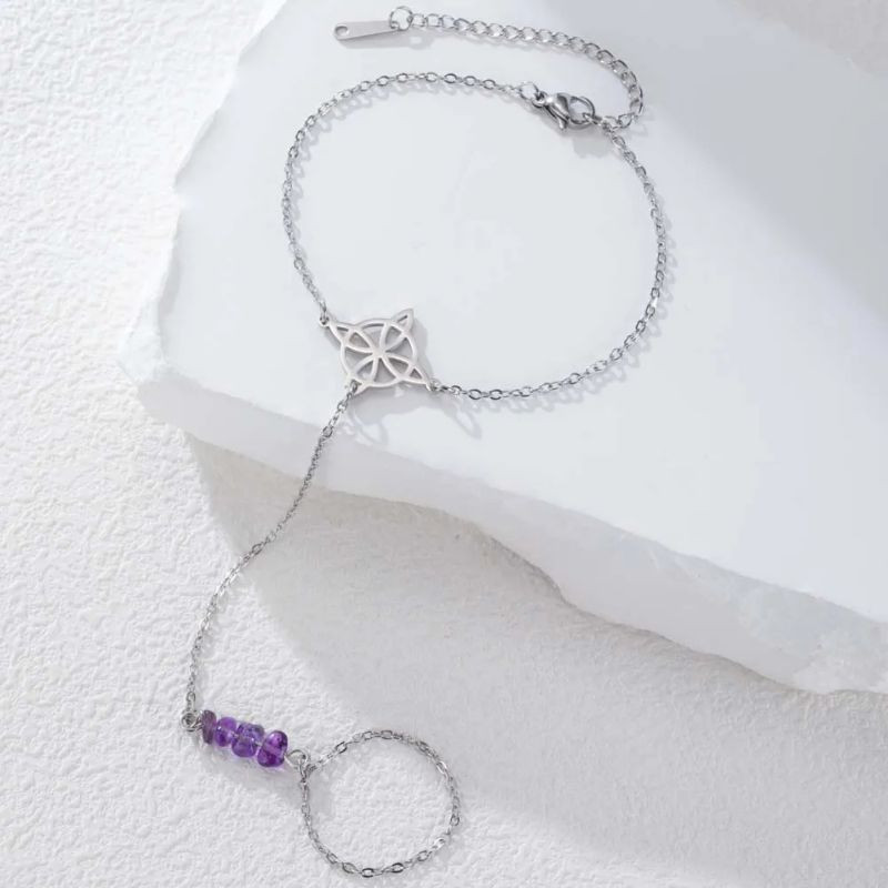 Браслет слейв геометрический узор с аметистовой вставкой