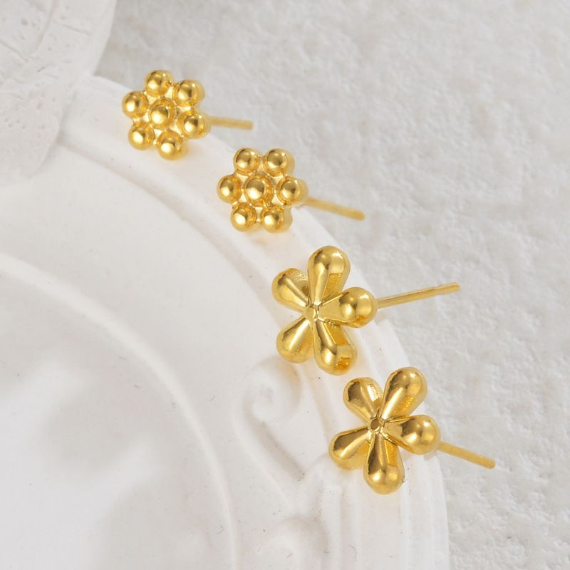 Серьги-пусеты Цветы-шарики золотистые CJL35154