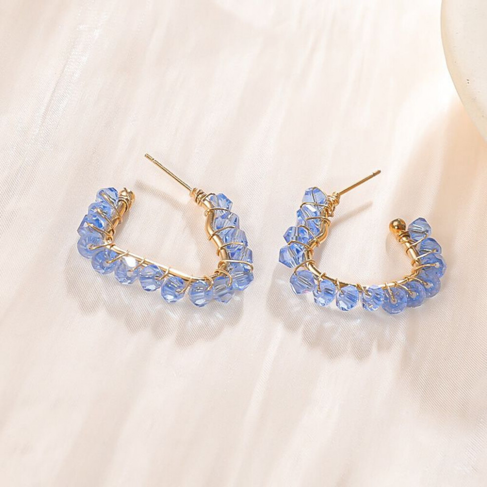 Серьги-кольца с голубыми кристаллами CJH51010