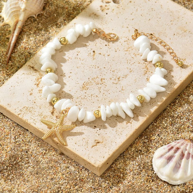 Браслет на ногу из розового камня со звездой CJP82298