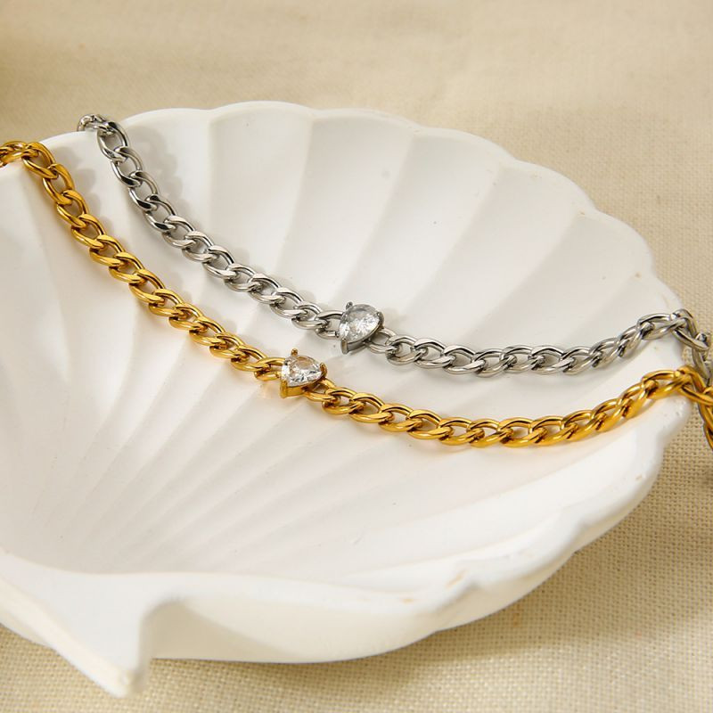 Браслет-цепочка панцирного плетения с центральным кристаллом CJP79969 Браслет-цепочка панцирного плетения с центральным кристаллом CJP79969