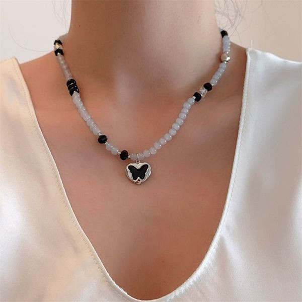 Минималистичные Бусы из темных и светлых камней CJL47336