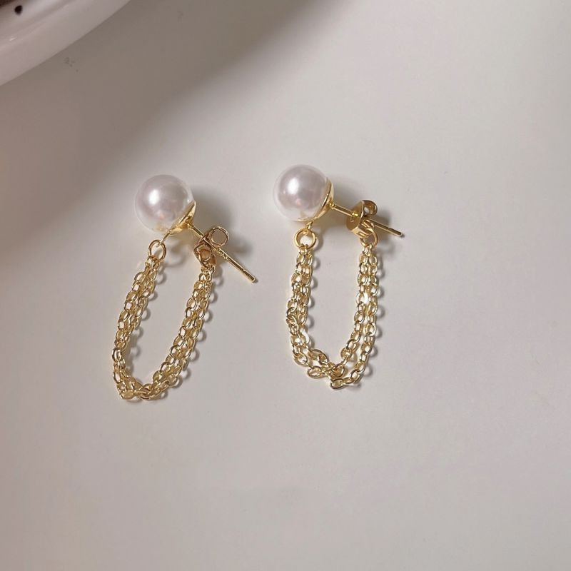 Серьги-пусеты с жемчугом и длинными цепочками CJQ20375 Серьги-пусеты с жемчугом и длинными цепочками CJQ20375