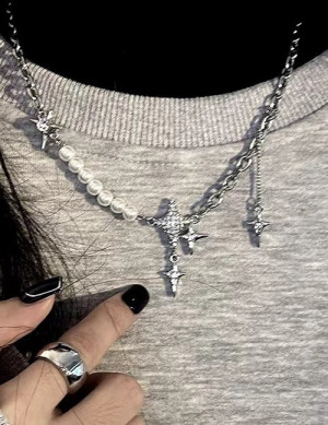 Стальная цепочка с подвесками в форме звезд и жемчугом Z60882MSK