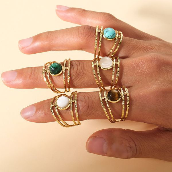 Двойное кольцо с подвеской в виде тигрового глаза CJL47050