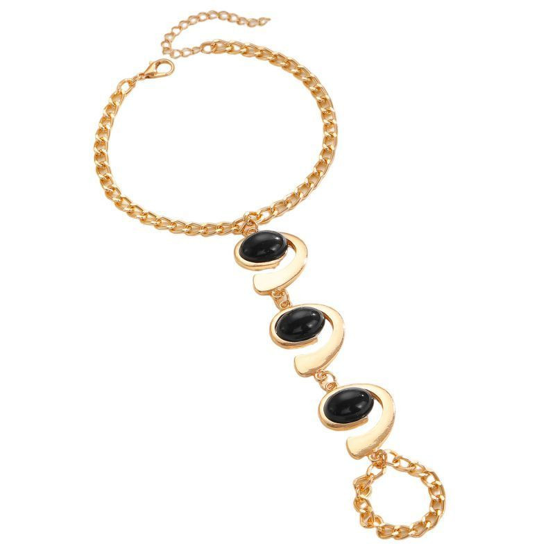 Браслет слейв трио черных опалов в золоте