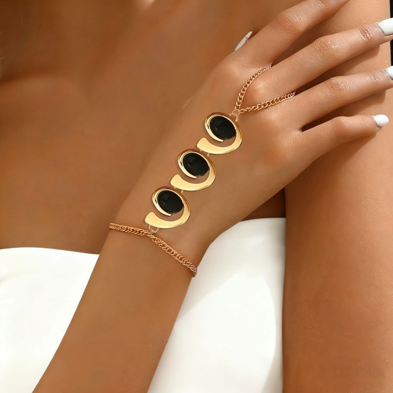 Браслет слейв трио черных опалов в золоте