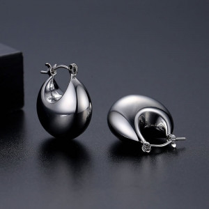 Объемные серьги-кольца «Стальные капли» N66528 Объемные серьги-кольца «Стальные капли» N66528