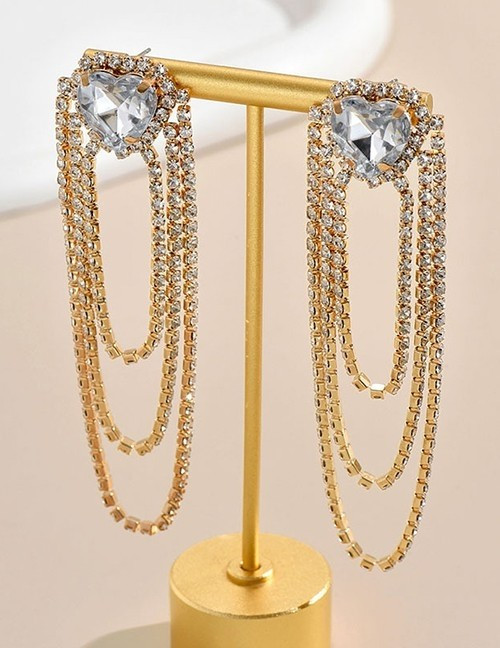 Вечерние серьги с крупным кристаллом и бахромой U94590 Вечерние серьги с крупным кристаллом и бахромой U94590