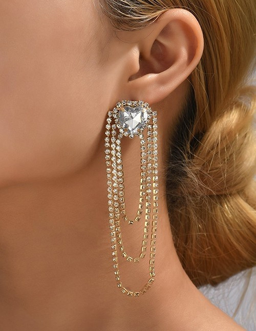 Вечерние серьги с крупным кристаллом и бахромой U94590 Вечерние серьги с крупным кристаллом и бахромой U94590