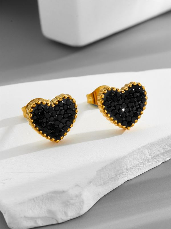 Серьги-сердца с контрастной россыпью черных камней 1J12472CJJ