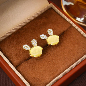 Серьги с кроликом из камня кошачий глаз CJX82698