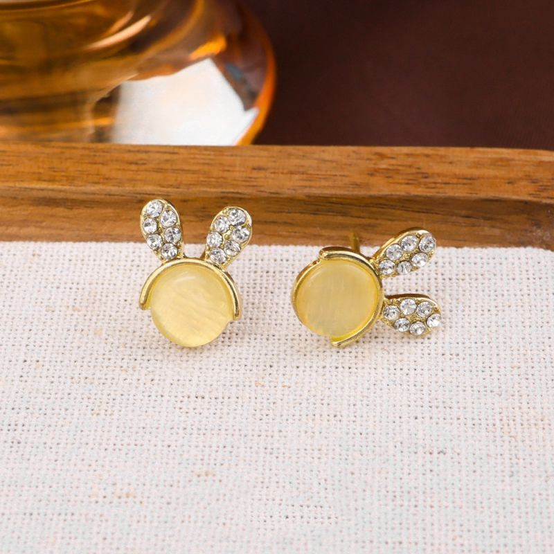 Серьги с кроликом из камня кошачий глаз CJX82698