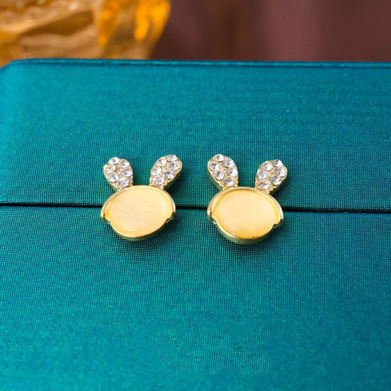 Серьги с кроликом из камня кошачий глаз CJX82698