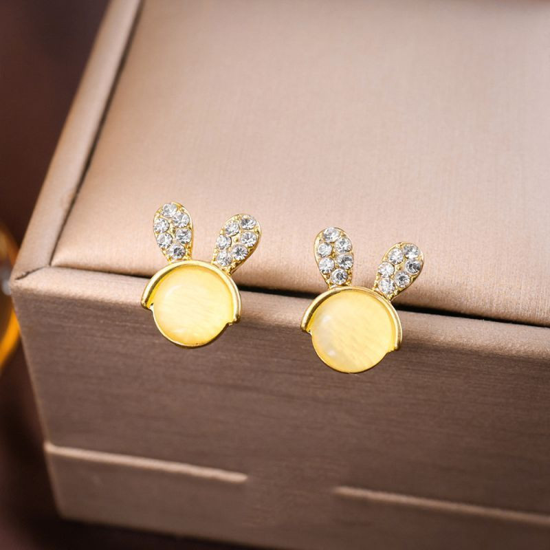 Серьги с кроликом из камня кошачий глаз CJX82698