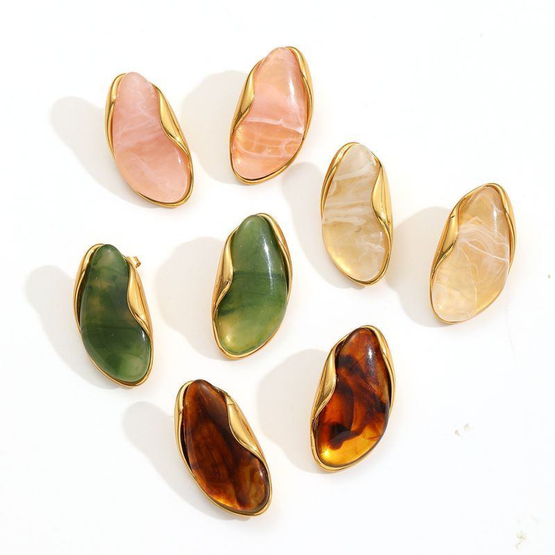 Серьги-пусеты Капли с цветным акрилом CJL88334