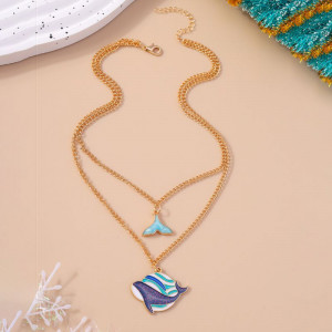Двойная золотистая цепочка с подвесками на морскую тему CJH14707